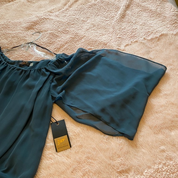 #101 - NWT Dex Dark Teal Chiffon Top; Size Medium - Picture 6 of 6